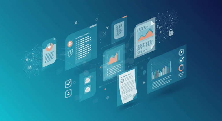 Digital asset management interface showing compliance documents and regulatory materials for pharmaceutical and financial industries.