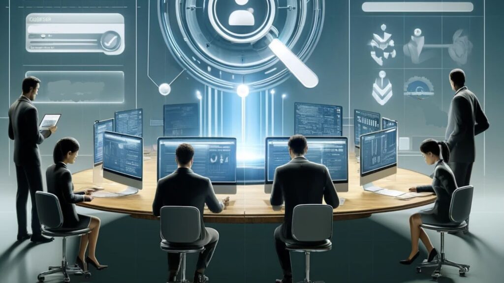 A modern workspace with AI-powered tools showcasing how to choose a digital asset management system efficiently.