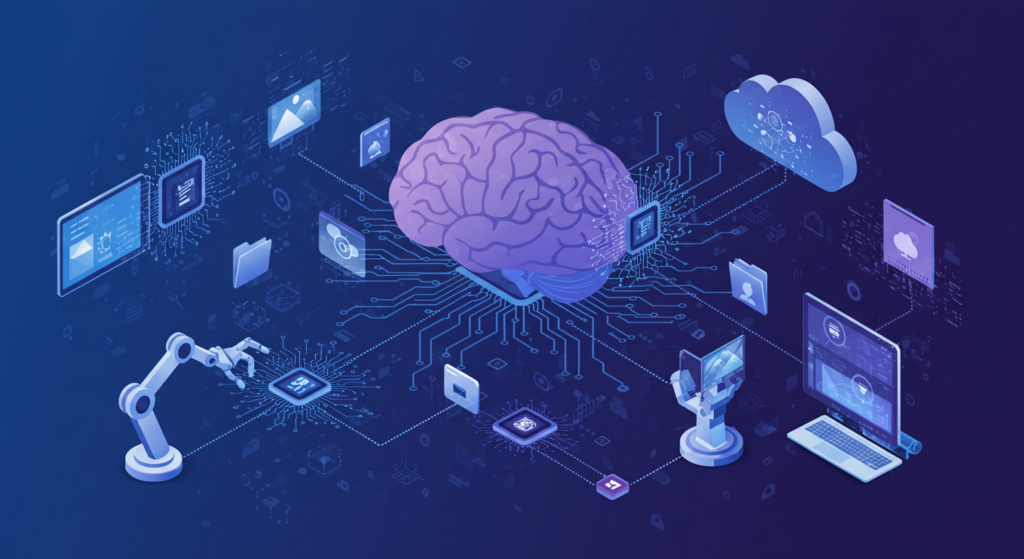 AI-Powered Cloud DAM AI-powered cloud DAM technology with neural networks automatically organizing and processing digital assets in real time.