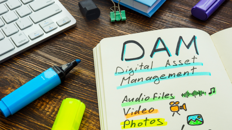 Closeup of a digital asset management checklist with items highlighted.