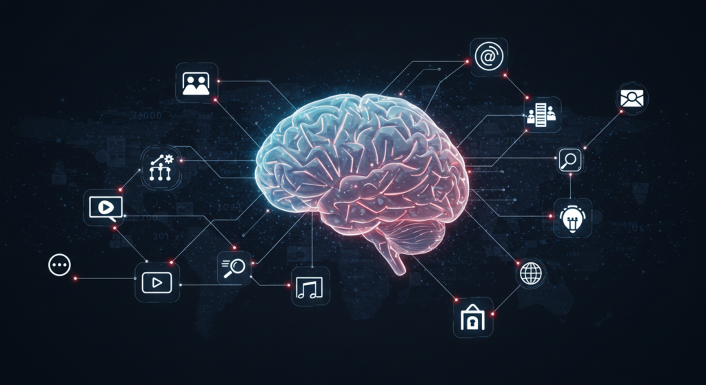 AI-powered digital asset management system analyzing and organizing content with intelligent automation features.