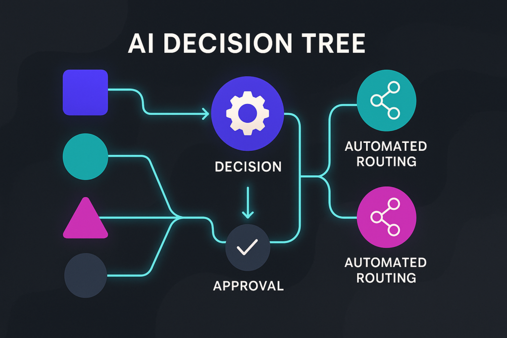 AI-Powered Decision Workflows in Digital Asset Management AI decision workflow diagram showing automated asset routing and approval processes in intelligent digital asset management systems.