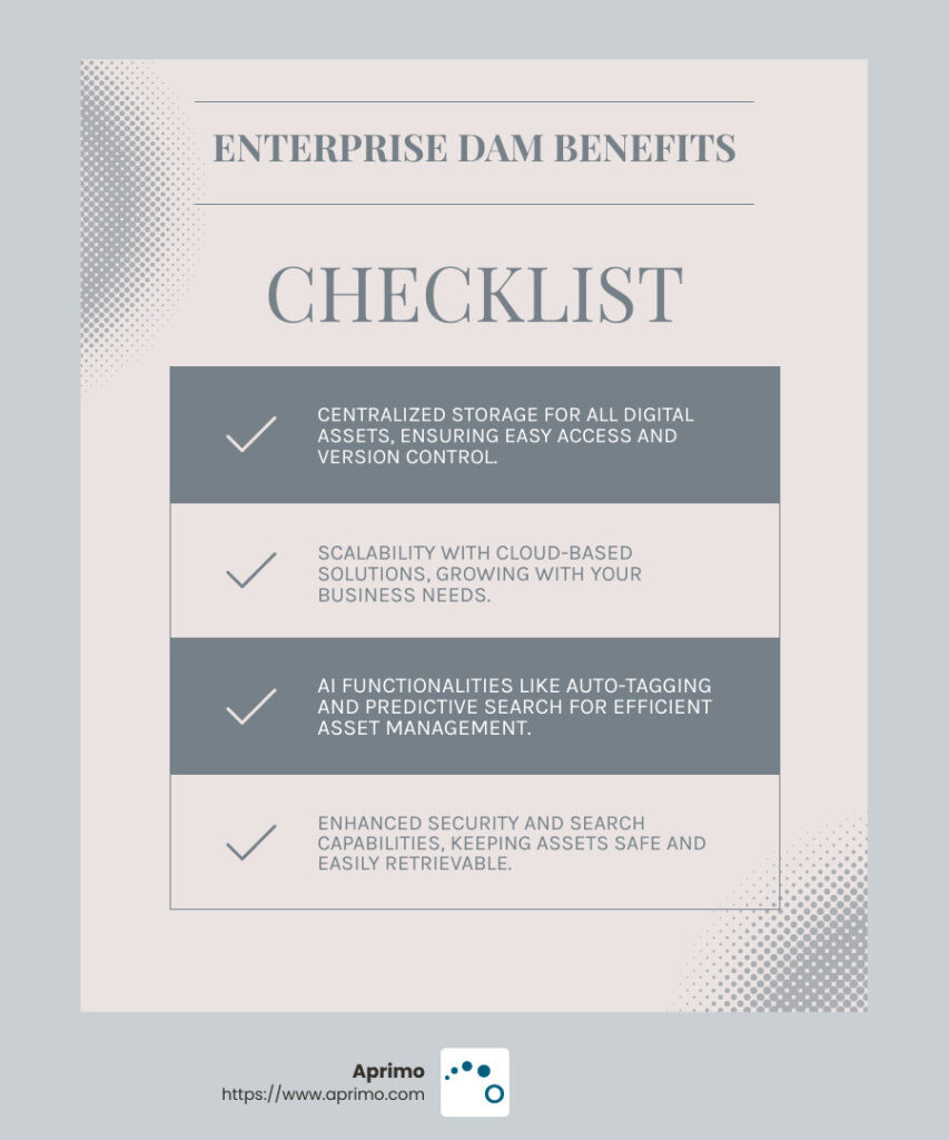 DAM benefits - Enterprise DAM and CRM infographic checklist