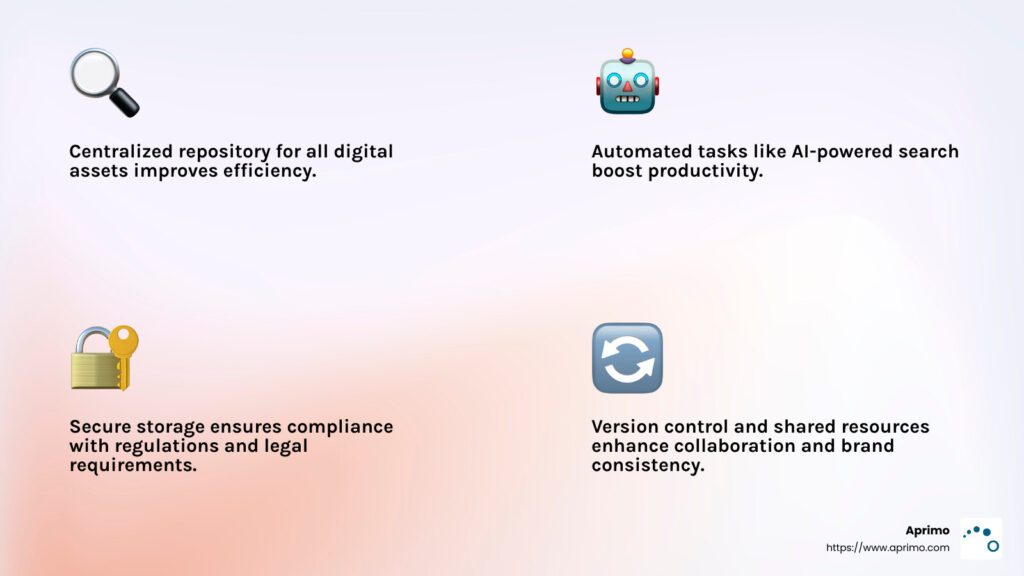 Shared resources and version control improve collaboration and maintain brand consistency - digital asset management database infographic 4_facts_emoji_light-gradient