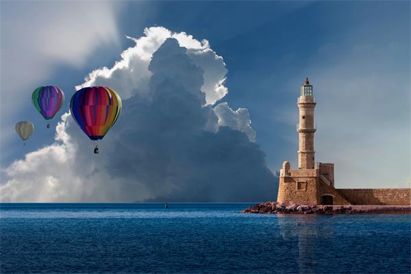 lighthouse with balloon