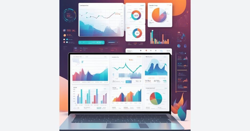 AI-Powered Content Personalization Closeup of two professionals pointing to a laptop screen, displaying a bar graph of KPIs, illustrating how to measure content personalization transformation.