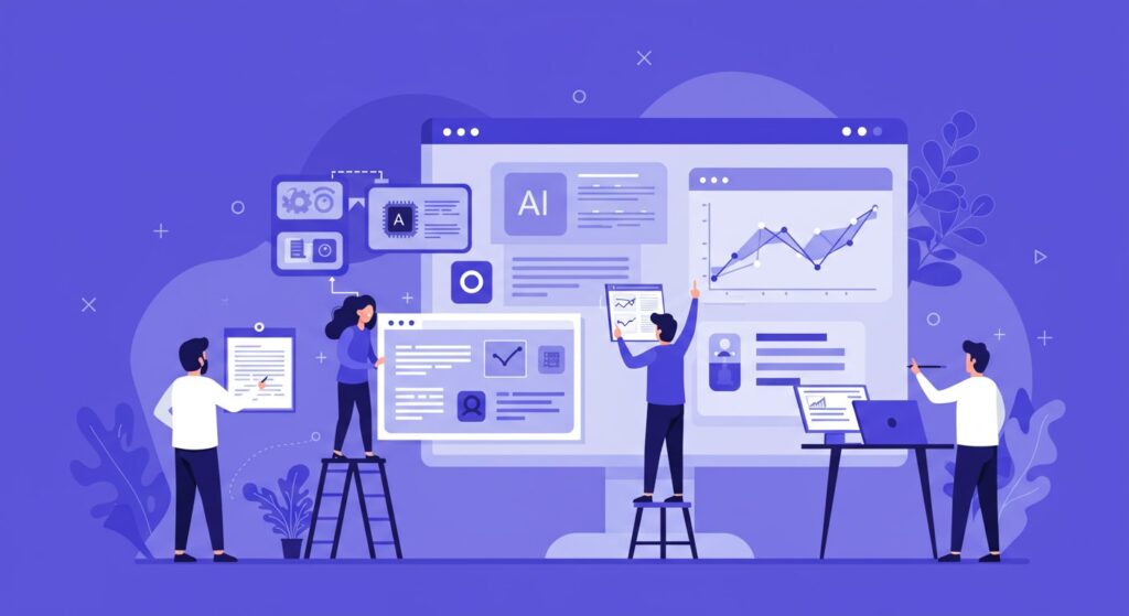 AI Writing Assistant in Action A content team integrating AI-powered writing assistants to enhance the efficiency of content production workflows using AI.