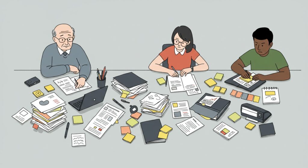 Traditional Content Production Illustration of manual content production workflows, highlighting the challenges of manual processes.