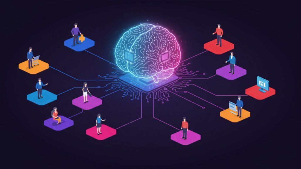 Smart Audience Segmentation with AI AI-driven audience segmentation visual representing targeted personalization for different customer segments.