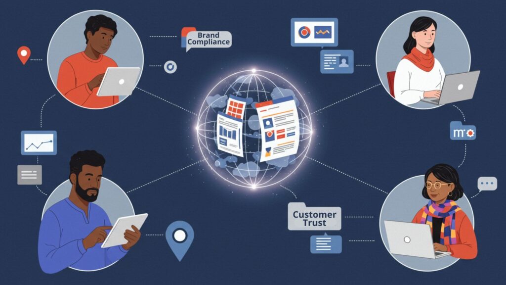 Global Brand Consistency Using DAM Enterprise teams across the globe collaborate on a centralized DAM system to maintain brand consistency and trust.