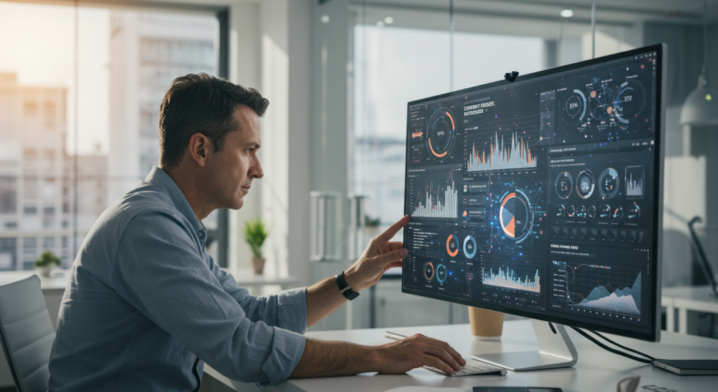 Measuring DAM Impact Interactive data visualization showing content performance analytics with audience segmentation, content gap identification, and actionable recommendations for e-commerce personalization.