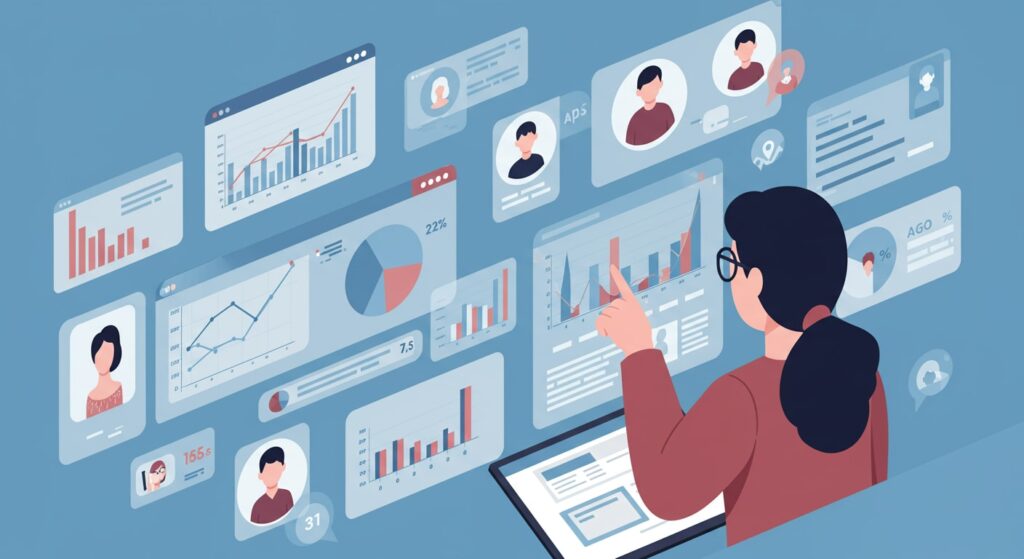 Using Customer Data for Personalization A marketer using a customer data dashboard showing behavioral data and audience segments used for website personalization strategies.