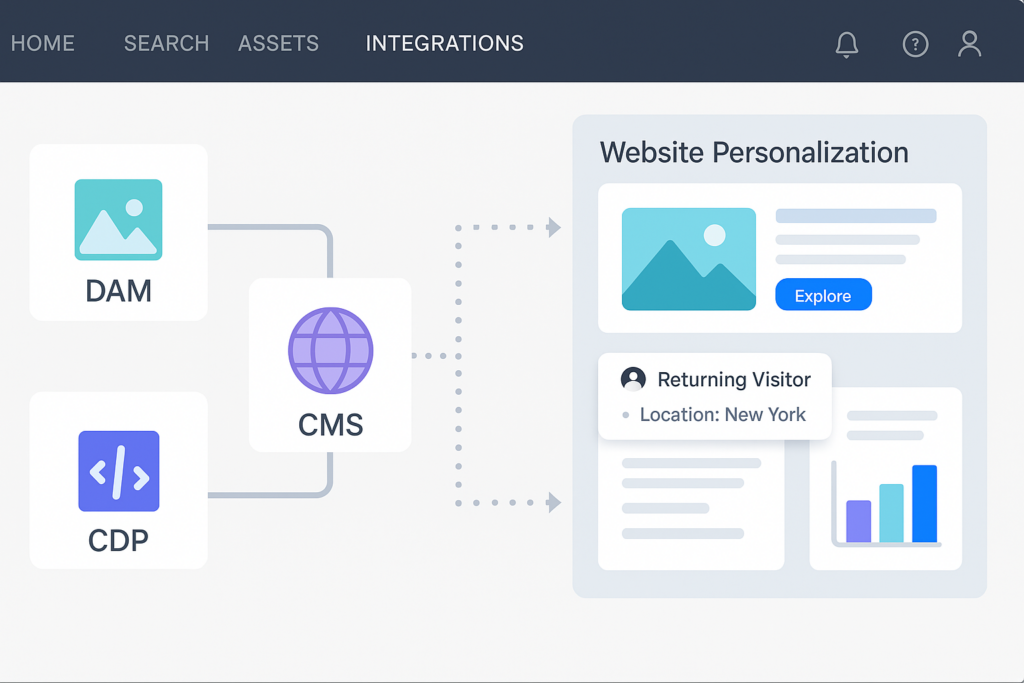 Website Personalization Integrations AI-driven website personalization system connected to content and customer data platforms.