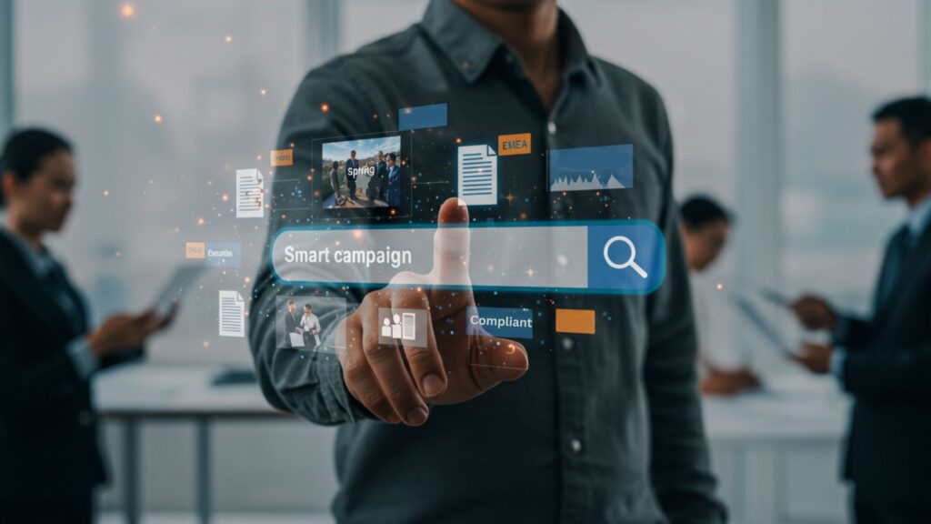 AI-enhanced search surfacing relevant assets based on metadata.
