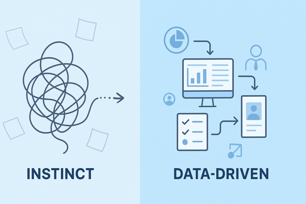 From Guesswork to Insights Visual comparison of instinct-led content creation to a structured, data-driven content strategy.