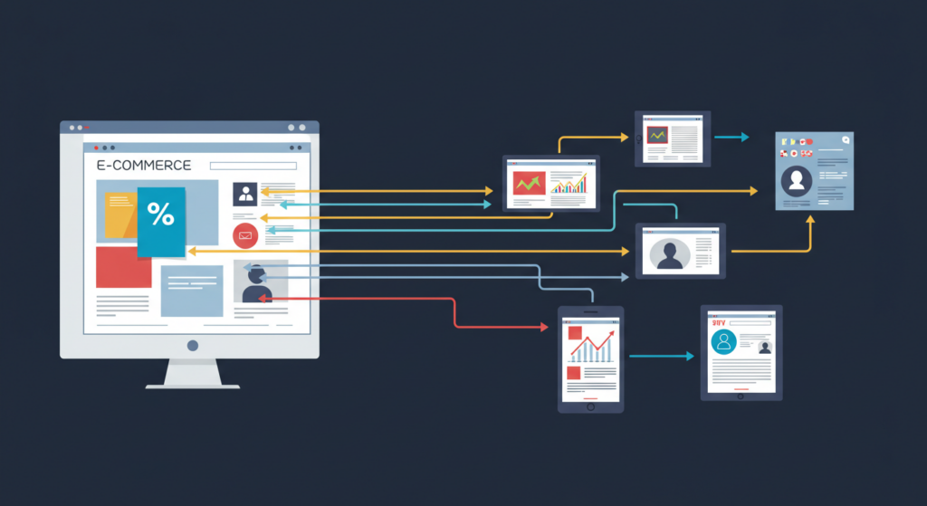 Modular Asset Reuse Illustration showing how website personalization tools can adapt one piece of content for other audiences and channels.