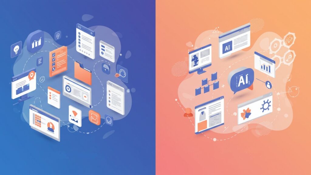Digital asset management platform interface compared with creative automation tools workflow visualization.
