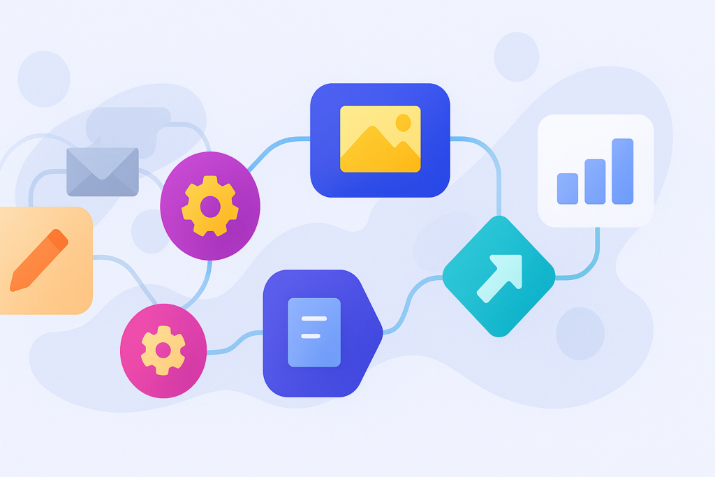Agentic AI Transforms B2B Content Workflows Interconnected workflow stages showing how agentic AI transforms B2B content operations.