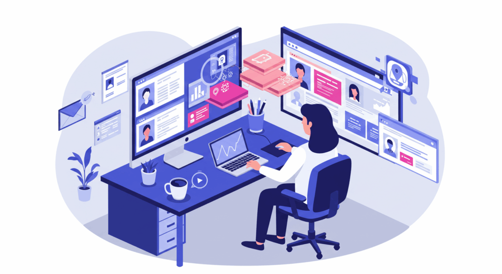 Professional marketer using AI agents to automate content personalization workflows across multiple digital channels.