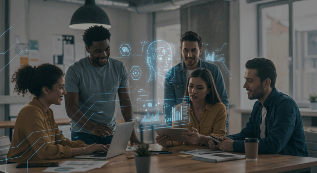 Marketing team discussing agentic ai implementations