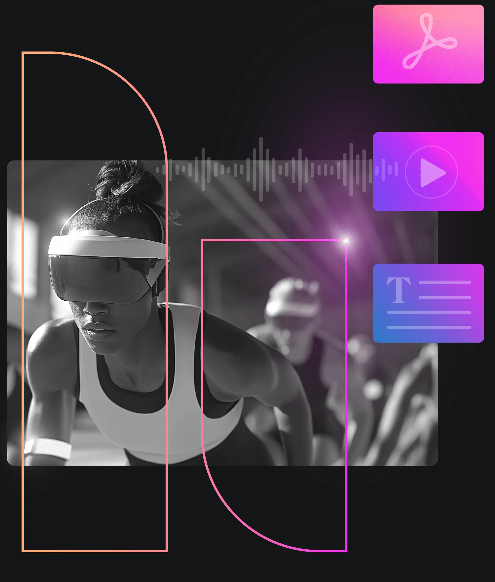 Dynamic visual with modular content blocks and multimedia elements, symbolizing scalable personalization and AI-driven content assembly in DAM.
