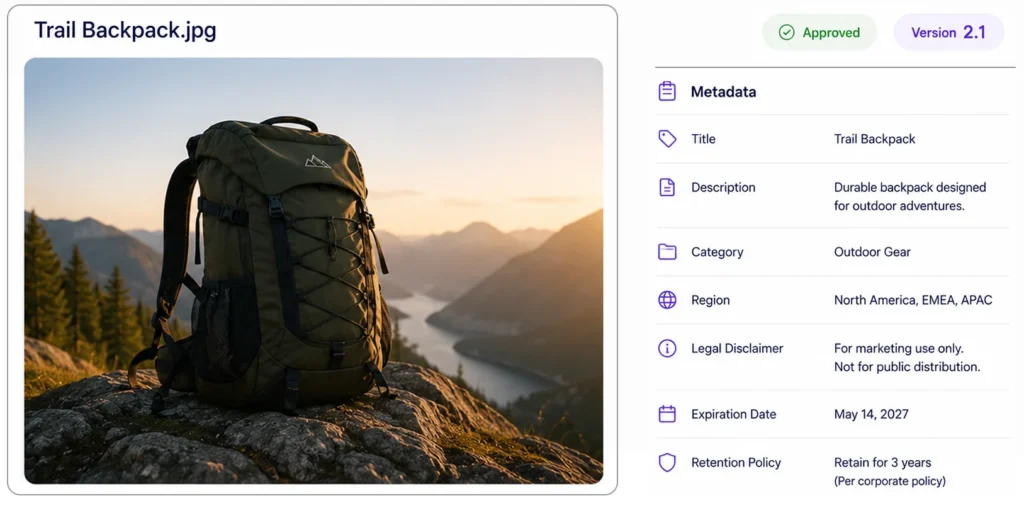 Backpack photo with metadata